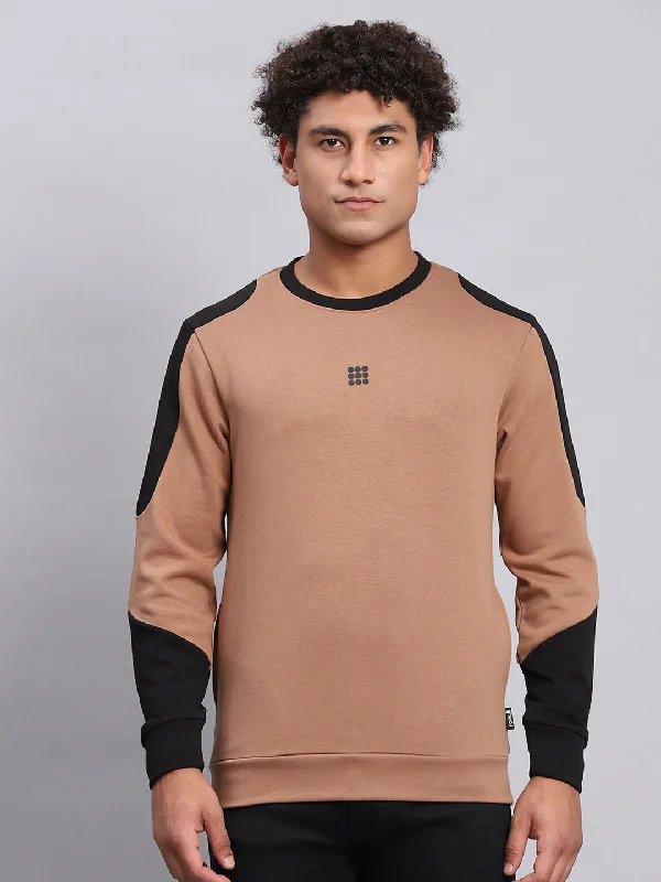Warm Wear Men Brown Solid Round Neck Full Sleeve Sweatshirt
