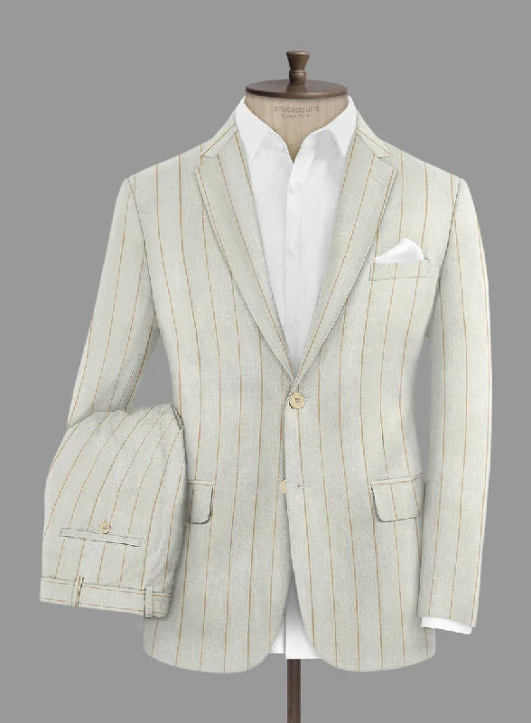Everyday Comfort Wear London Loom Light Gray Stripe Wool Silk Linen Suit