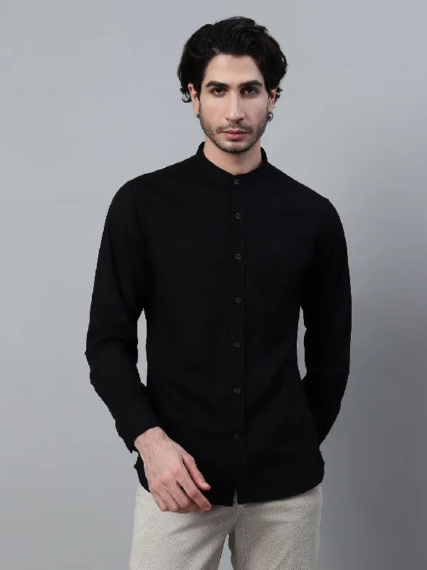 Soft Layers Men's Black Solid Full Sleeve Casual Shirt