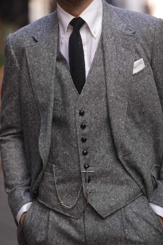 Fashion Sweaters Man Grey Tweed suit 3 Piece Suit Customize suit Dinner Prom Wedding party wear Suit Winter Suit