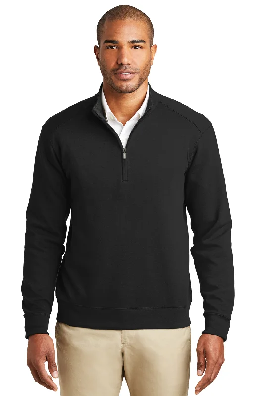 Relaxed Layers Port Authority Mens 1/4 Zip Long Sleeve Sweater - Deep Black