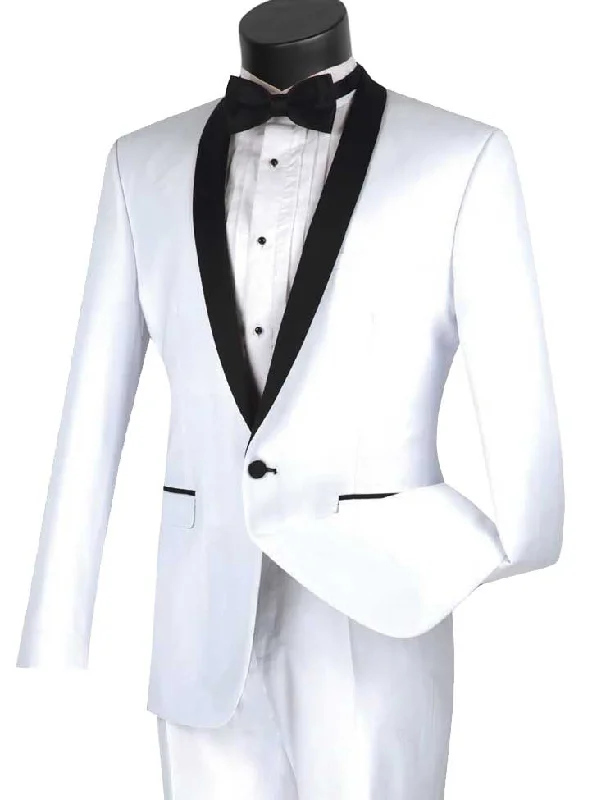 Comfortable T-shirts Wedding Collection - Shawl Collar Slim Fit Tuxedo 2 Piece 1 Button white