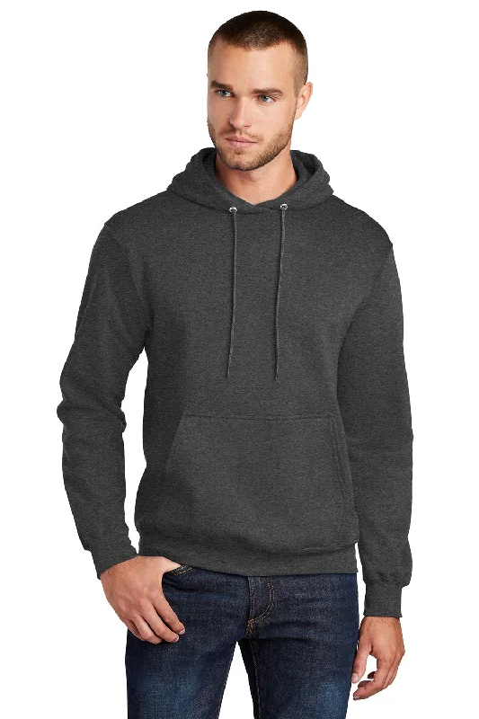 Practical Looks Port & Company Mens Core Pill Resistant Fleece Hooded Sweatshirt Hoodie w/ Pouch Pocket - Heather Dark Grey Practical Looks Port & Company Mens Core Pill Resistant Fleece Hooded Sweatshirt Hoodie w/ Pouch Pocket - Heather Dark Grey