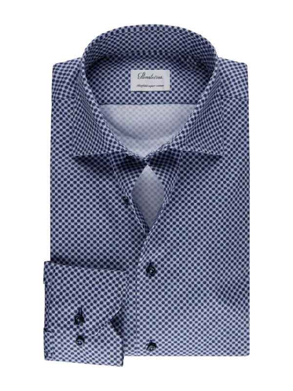 Functional Tops Fitted Body Blue Patterned Twill Shirt 612751 8826 171