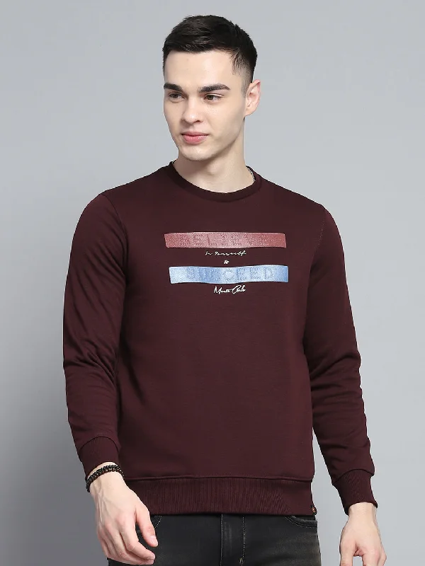 Laid-Back Wear Men Maroon Printed Round Neck Full Sleeve Sweatshirt