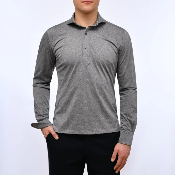 Urban Style Premium Quality Jersey Knit Long Sleeve Polo SF18069 Med Grey