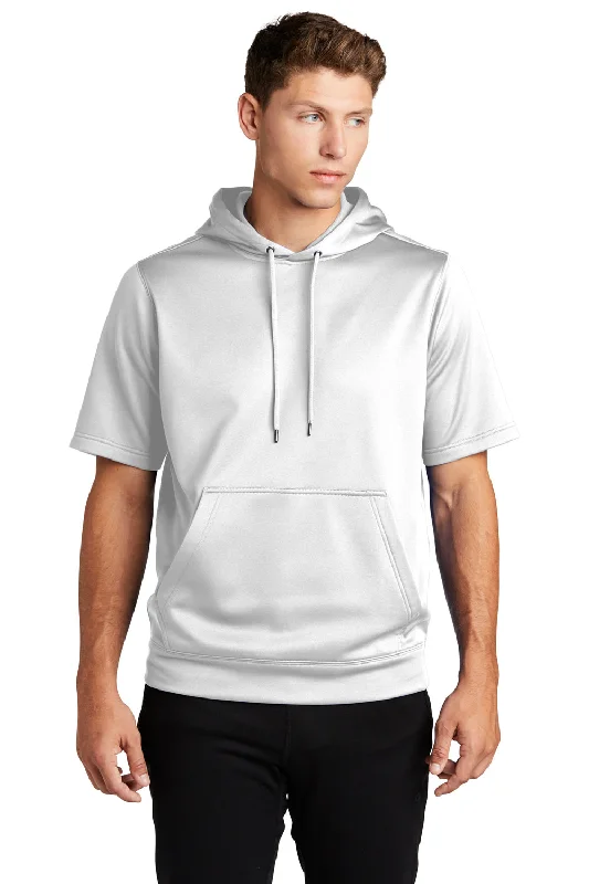 Effortless Gear Sport-Tek Mens Moisture Wicking Fleece Short Sleeve Hooded Sweatshirt Hoodie w/ Pouch Pocket - White Effortless Gear Sport-Tek Mens Moisture Wicking Fleece Short Sleeve Hooded Sweatshirt Hoodie w/ Pouch Pocket - White