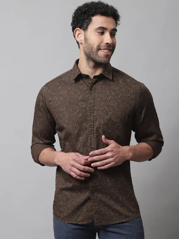 Flexible Wear Men's Olive Green Casual Ditsy Print Full Sleeve Shirt