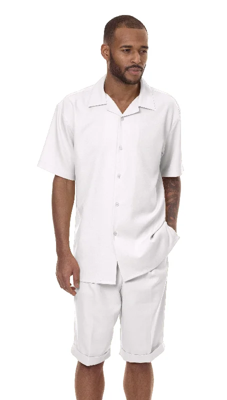 Simple Shirts Montique White Men's Short Sleeve Short Pants Walking Suit 7696