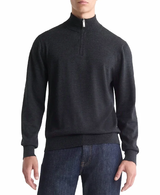 Cozy Essentials Fine Merino Wool Blend Quarter Zip Sweater In Grey Heather