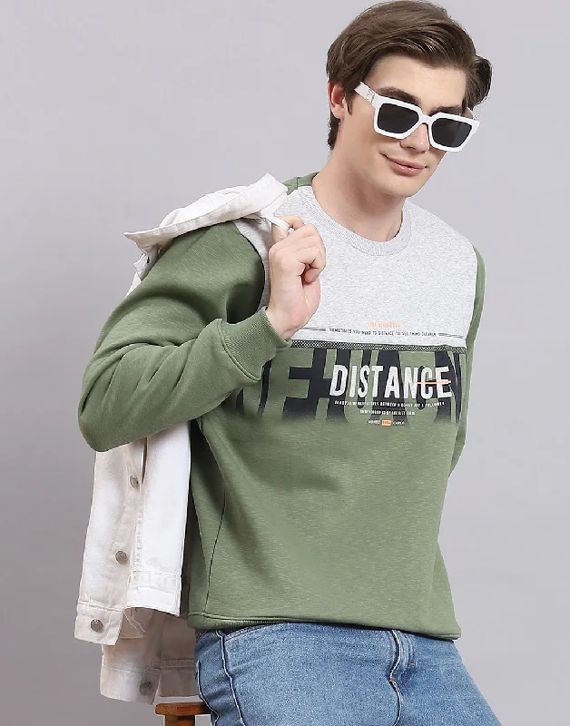 Versatile Wardrobe Men Green Printed Round Neck Full Sleeve Sweatshirt