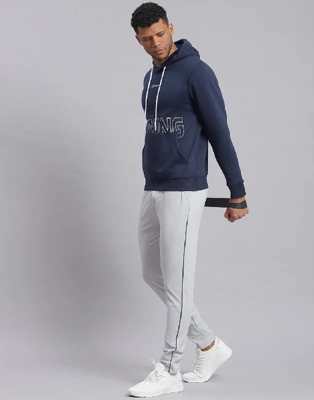 Sporty Wardrobe Men Navy Blue Printed Hooded Full Sleeve Sweatshirt