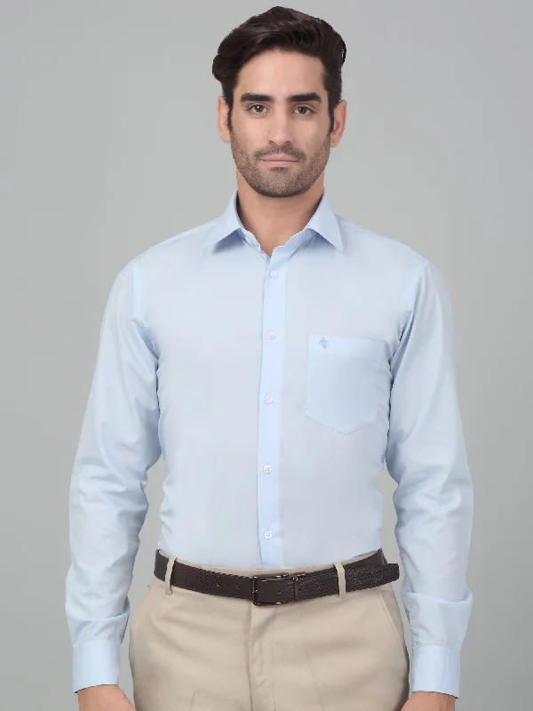 Lightwear Options Men's Sky Blue Formal Plain Full Sleeve Shirt