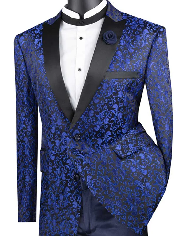 Casual Layers Blue Regular Fit Floral Pattern Jacket Peak Lapel