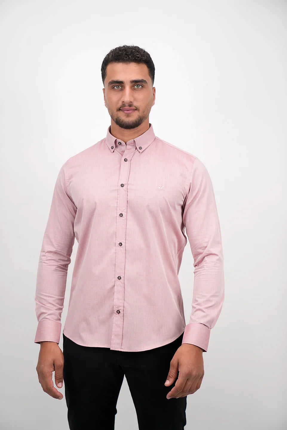 Basic Fashion Dark Pink Long Sleeved Shirt With Black Button To Close
