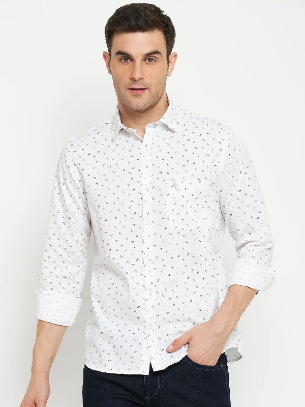 Modern Apparel Men's White Casual Floral Ditsy Print Full Sleeve Shirt