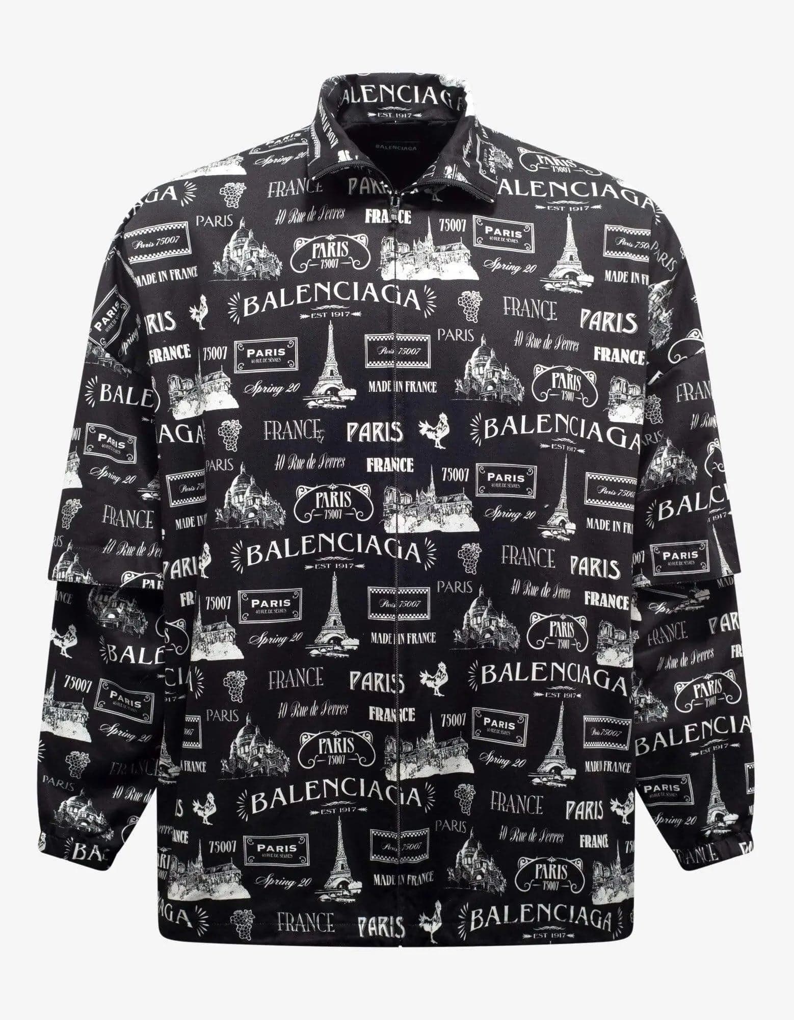 Comfortable Wearables Balenciaga Black Double Sleeve Paris Resto Print Windbreaker