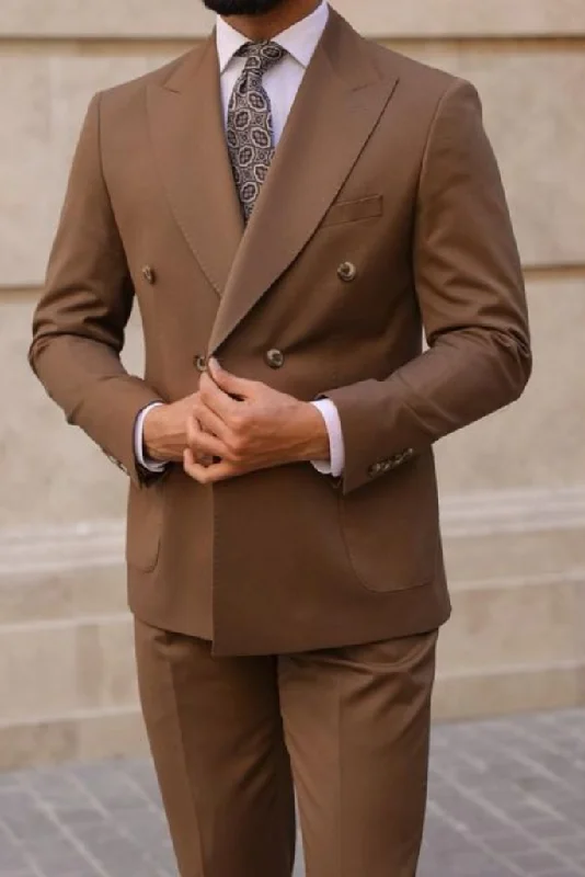 Urban Look Men's Double Breasted 2 Piece Brown Suit Formal Wedding Suit Business Men Suit Office Suit Bespoke Urban Look Men's Double Breasted 2 Piece Brown Suit Formal Wedding Suit Business Men Suit Office Suit Bespoke