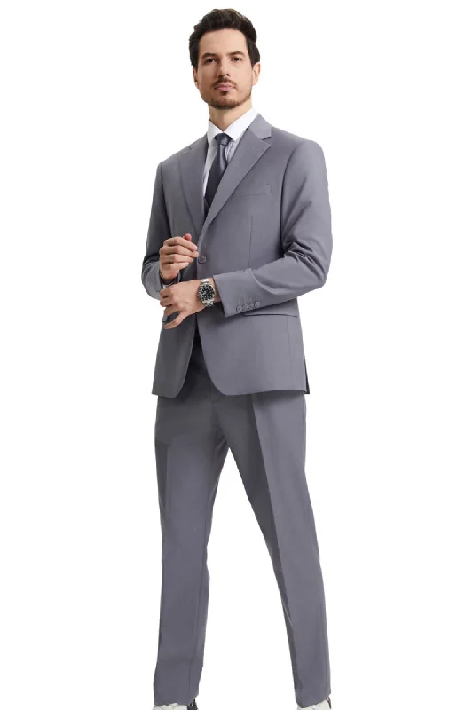 Sleek Shirts Velourville Collection: Men's 3 Piece Solid Hybrid Fit Suit In Grey