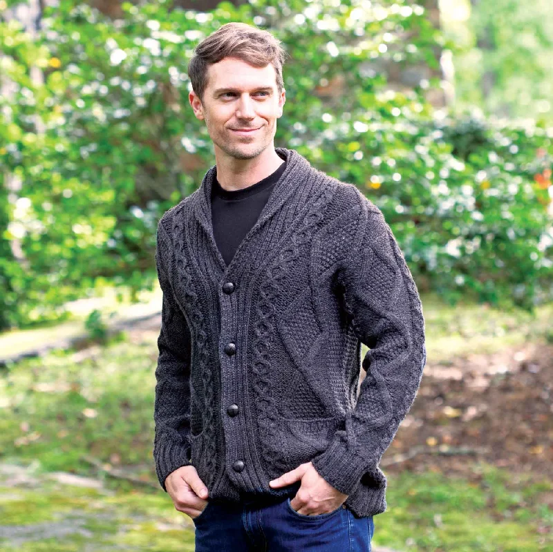 Relaxed Looks Kerry Shawl Collar Button Knit Cardigan- Charcoal