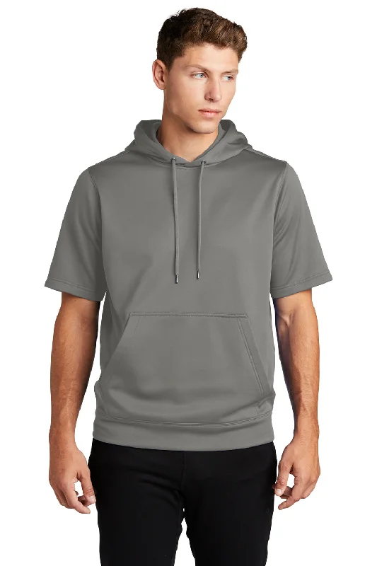 Relaxed Activewear Sport-Tek Mens Moisture Wicking Fleece Short Sleeve Hooded Sweatshirt Hoodie w/ Pouch Pocket - Dark Smoke Grey Relaxed Activewear Sport-Tek Mens Moisture Wicking Fleece Short Sleeve Hooded Sweatshirt Hoodie w/ Pouch Pocket - Dark Smoke Grey