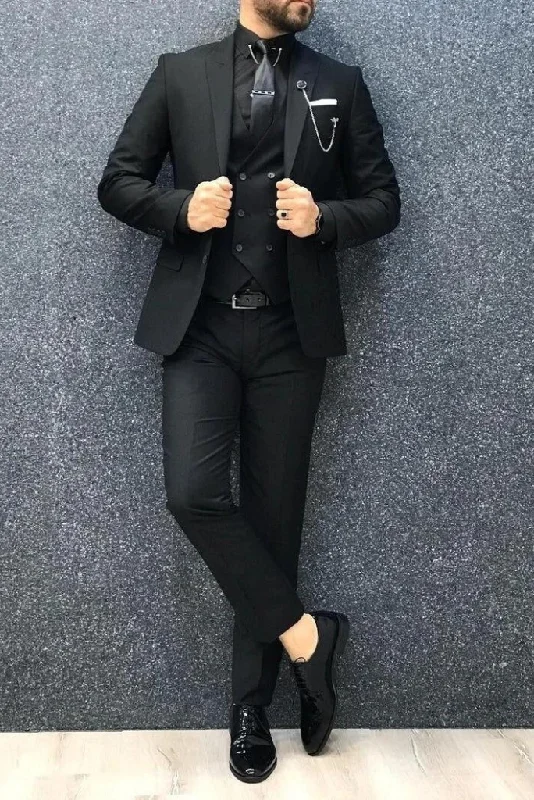 Cozy Pants Black Three Piece Suit Men Formal Fashion Black Suit Wedding Prom Wear Slim Fit Black Suits Groomsmen Bespoke Suits Gift For Him