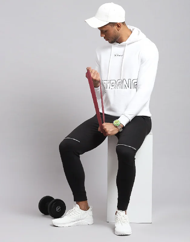 Active Essentials Men White Printed Hooded Full Sleeve Sweatshirt