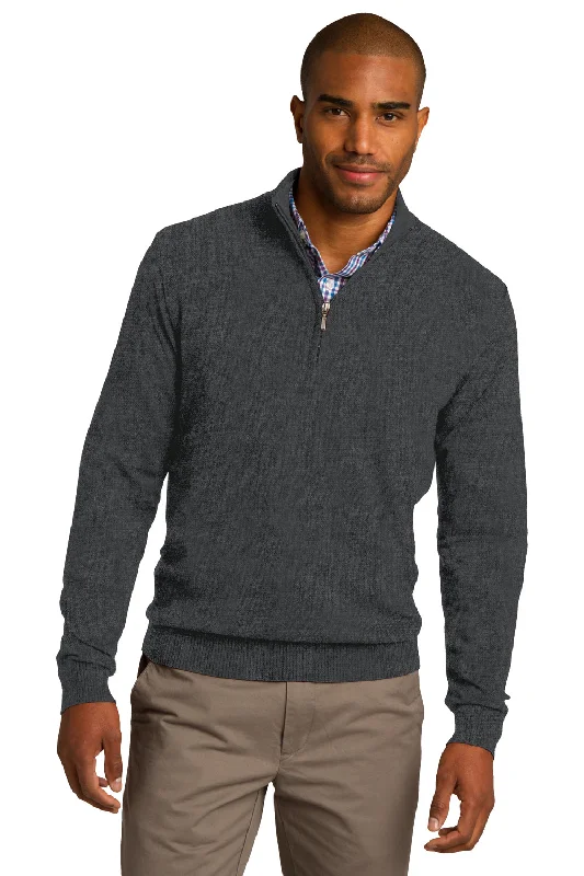 Sporty Styles Port Authority Mens Long Sleeve 1/4 Zip Sweater - Heather Charcoal Grey - Closeout