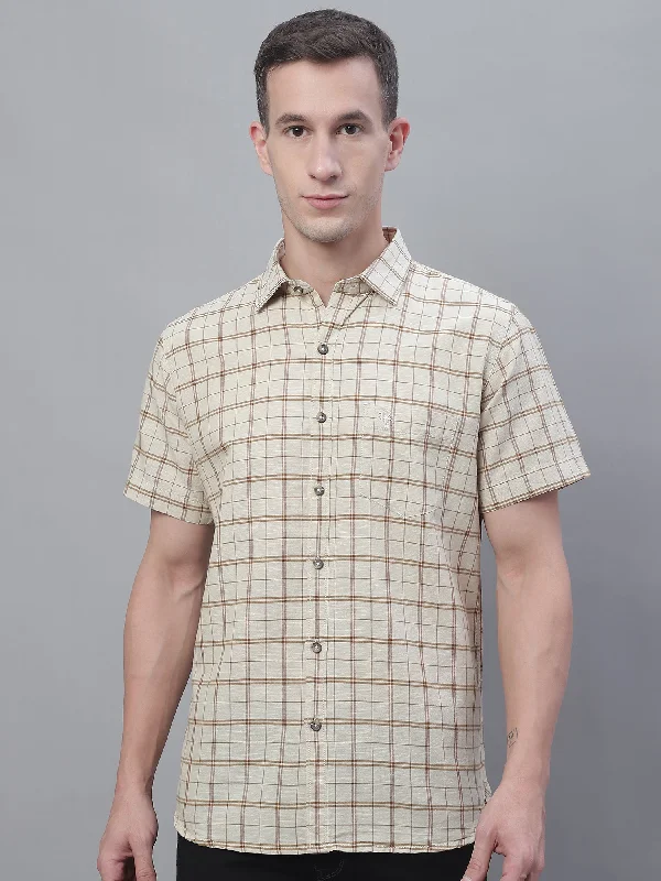 Effortless Gear Men's Beige Casual Big Checks Half Sleeve Shirt