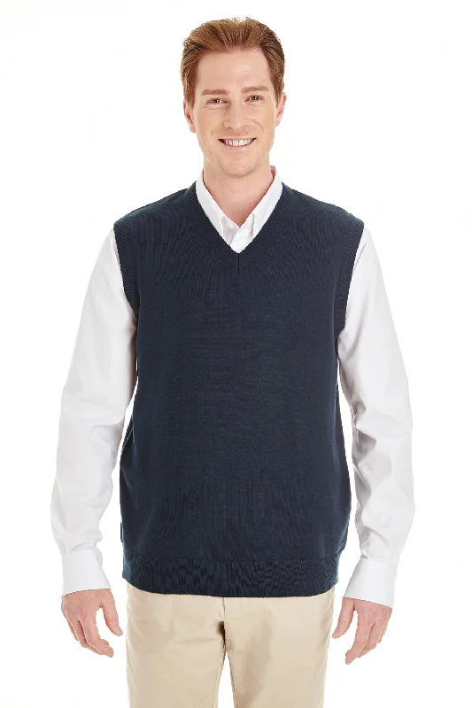 Relaxed Casuals Harriton Mens Pilbloc Pill Resistant V-Neck Sweater Vest - Dark Navy Blue