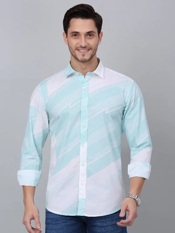 Relaxed Activewear Men's Aqua Blue Casual Abstract Print Full Sleeve Shirt