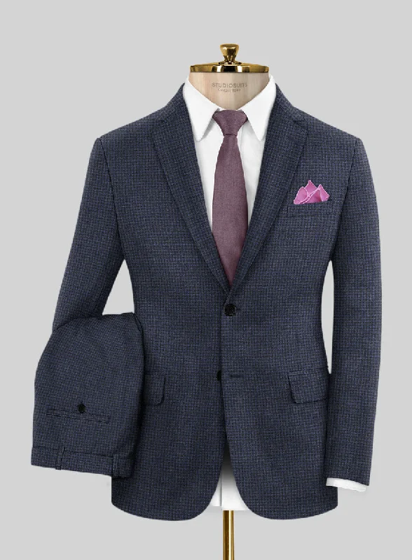Sporty Essentials Caccioppoli Arixa Houndstooth Blue Wool Suit