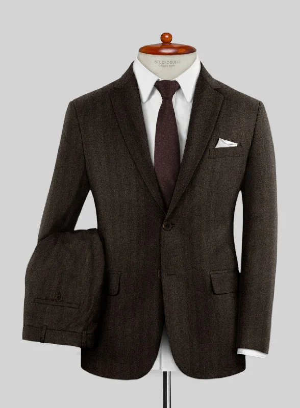 Trendy Shirts Italian Dark Brown Herringbone Flannel Suit