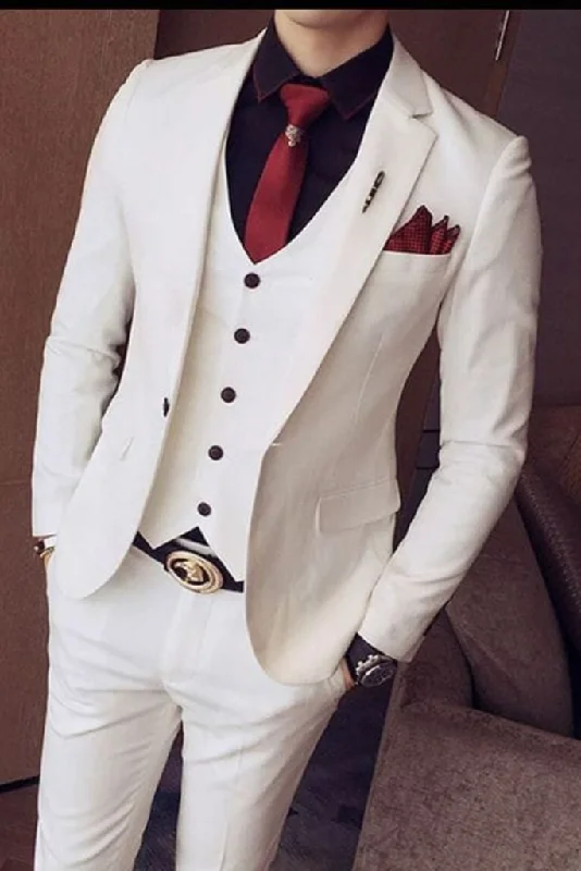 Cool Streetwear Men's White Suit Wedding Suit Grooms Wear Suit 3 Piece Suit One Button Event Party Wear Suit For Men Dinner suit New arrival 3 piece suit.