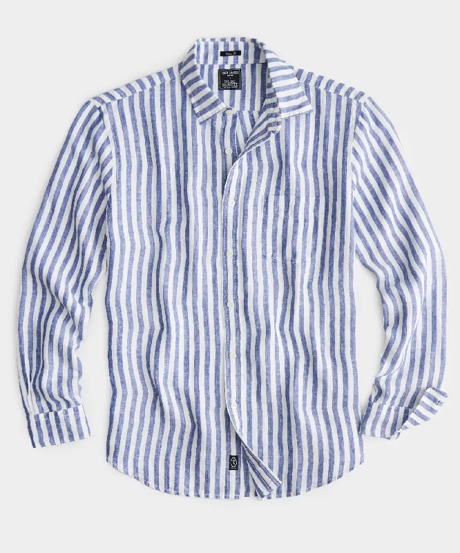 Casual Sneakers Functional Tops Slim Fit Sea Soft Irish Linen Shirt in Blue Stripe