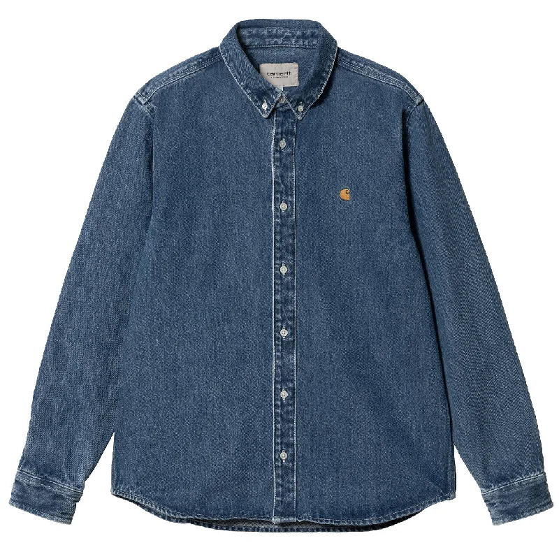 Comfortable Knitwear Trendy Outerwear Carhartt WIP L/S Weldon Shirt Blue Heavy Stone Wash