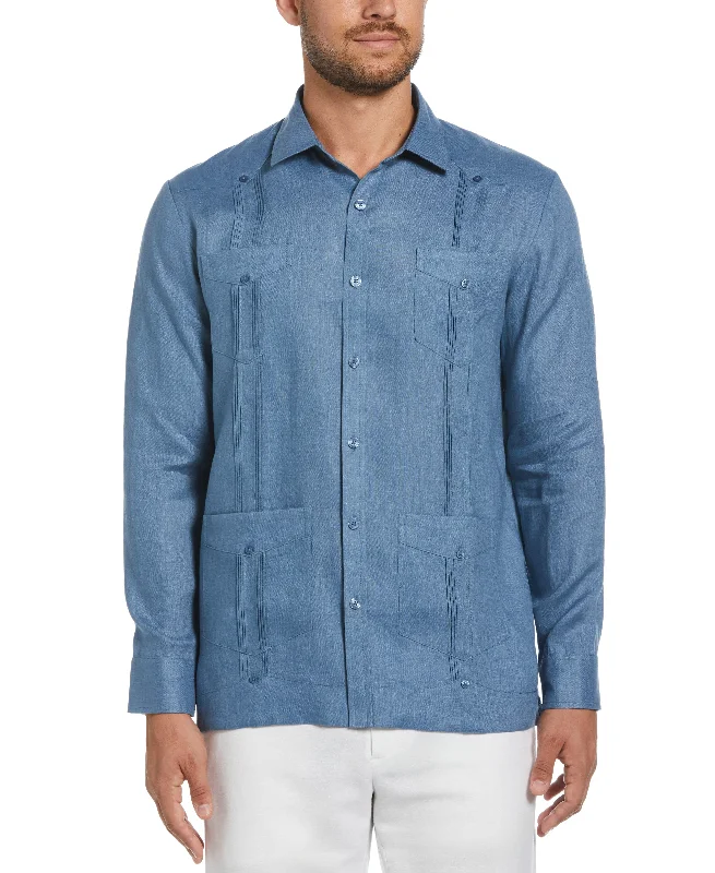 Effortless Gear Classic Hoodies 100% Linen Classic Guayabera Shirt - Long Sleeve - Captains Blue