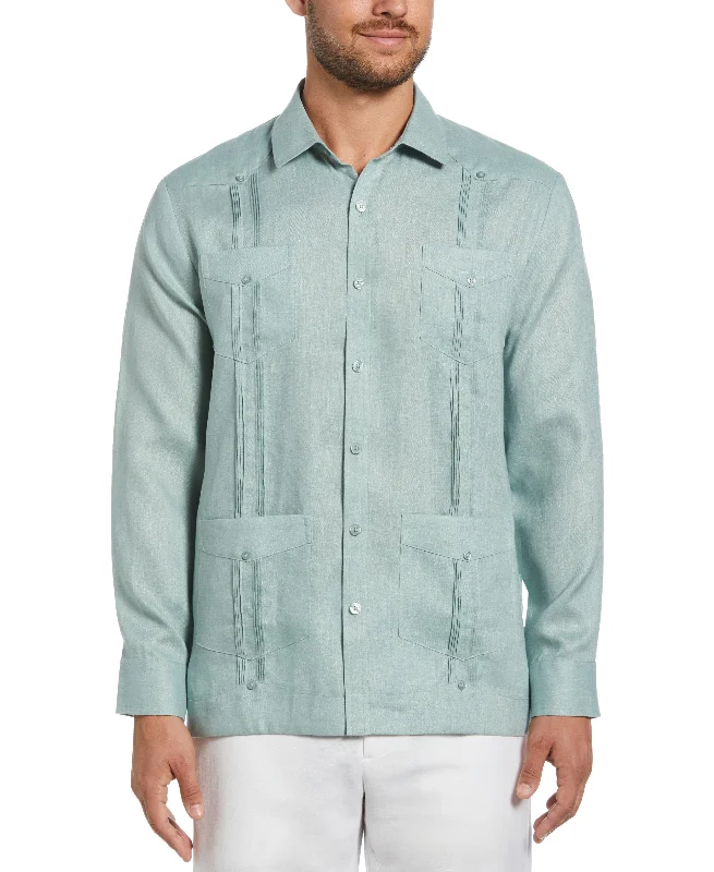 Lightwear Options Casual Jackets 100% Linen Classic Guayabera Shirt - Long Sleeve - Green