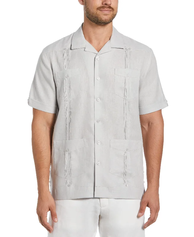 Comfy Hoodies Urban Sweaters 100% Linen Classic Guayabera Shirt - Short Sleeve