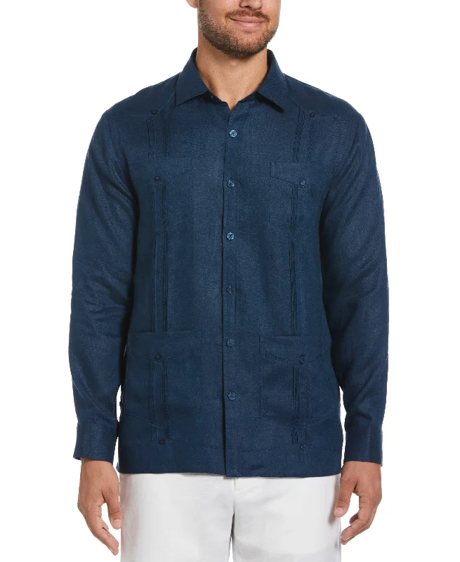 Classic Jackets Everyday Jackets 100% Linen Classic Guayabera Shirt - Long Sleeve - Titan Blue
