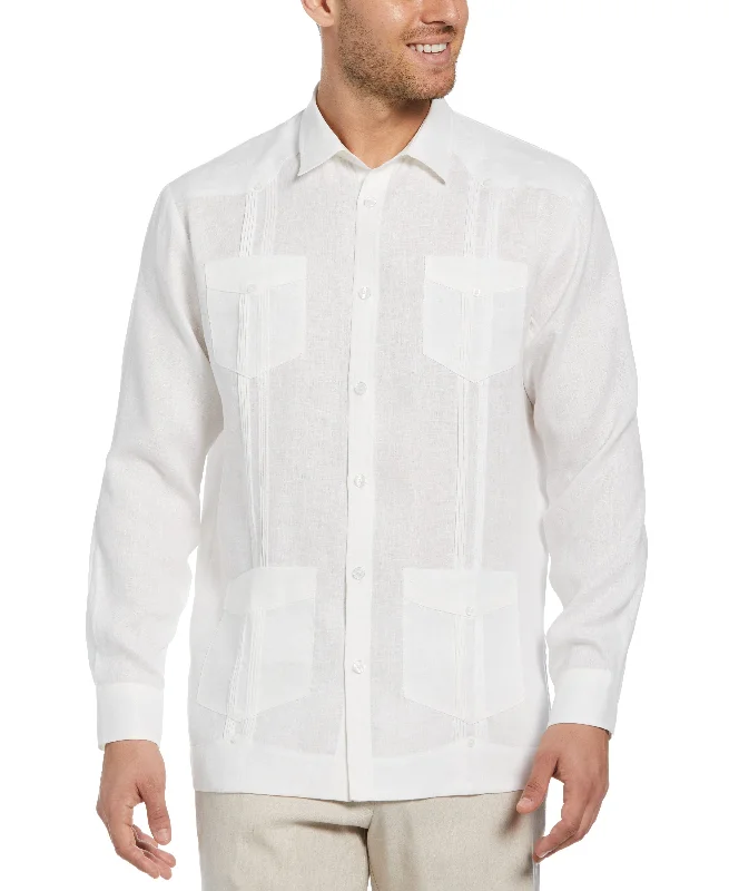 Casual Denim Premium Pants 100% Linen Classic Guayabera Shirt - Long Sleeve - White