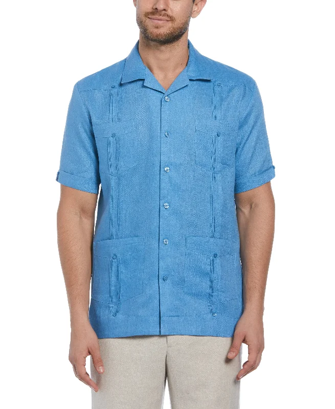 Relaxed Denim Smart Jeans 100% Linen Classic Guayabera Shirt - Short Sleeve