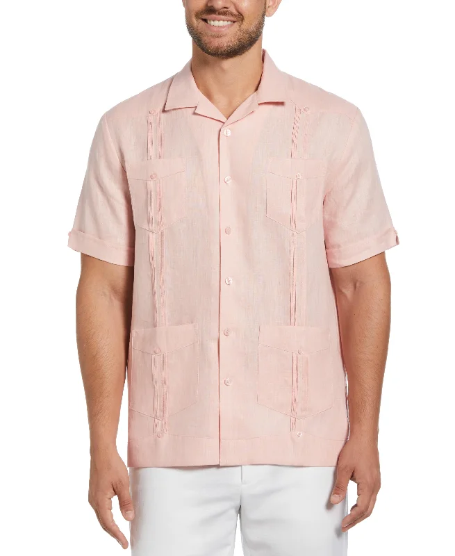 Cool Streetwear Cozy Outerwear 100% Linen Classic Guayabera Shirt - Short Sleeve