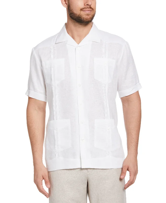 Stylish Looks Warm Outerwear 100% Linen Classic Guayabera Shirt - Short Sleeve