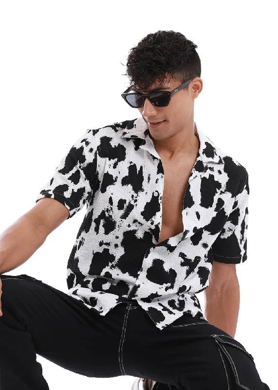 Cozy Basics Cool Outerwear Abstract Black Print Popcorn Shirt