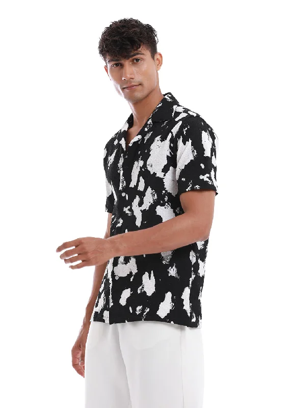 Smart Looks Functional Tops Abstract White Print Popcorn Shirt