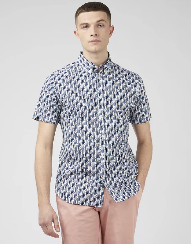 Ben Sherman Retro Print Blue Shadow Short Sleeve Shirt