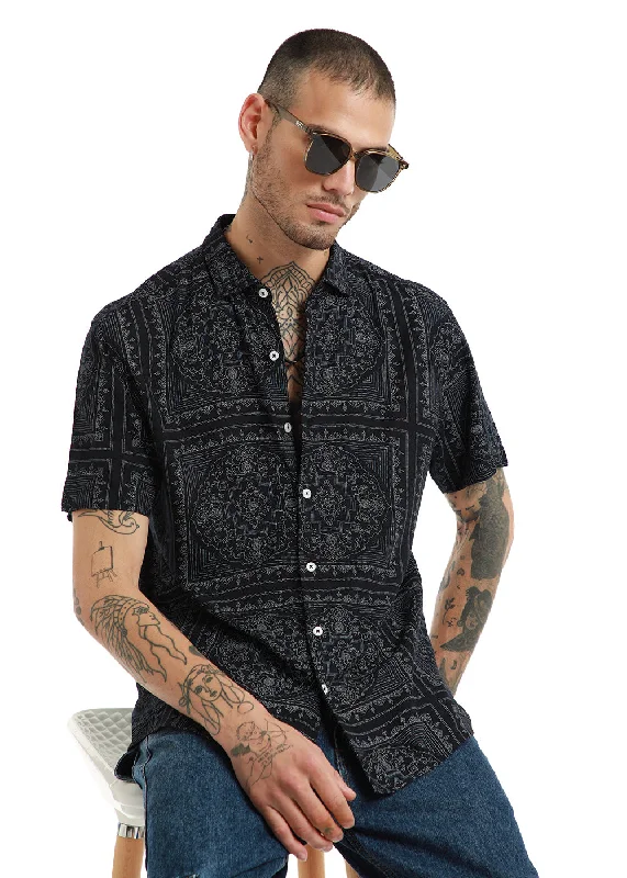 Sporty Wardrobe Casual Sneakers Black Mandala print Half Sleeve Shirt