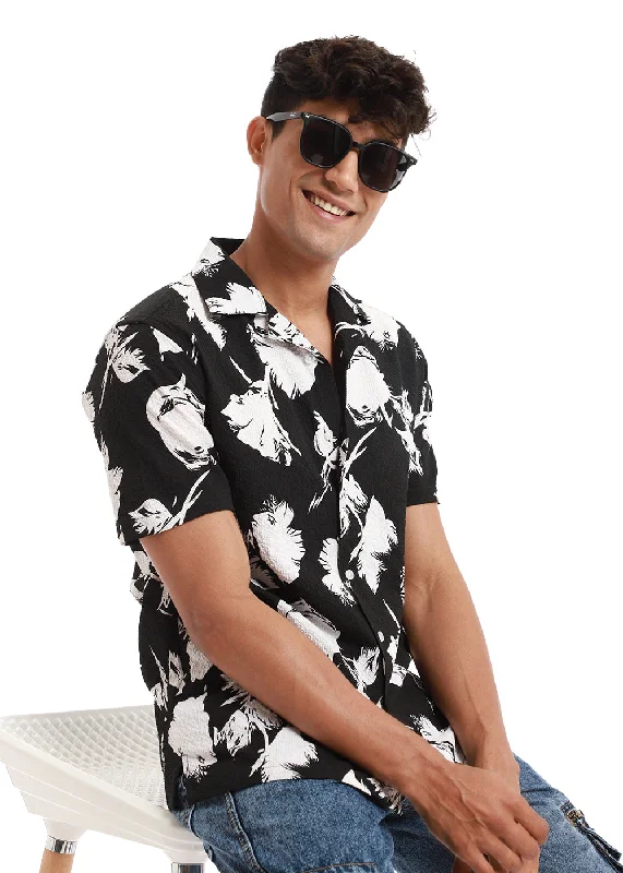 Urban Wear Basic Hoodies Blume Print Black Popcorn Shirt