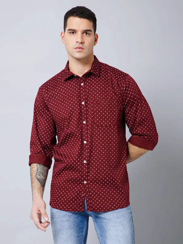 Outdoor Gear Smart Accessories Men's Maroon Casual Geometric Ditsy Print Full Sleeve Shirt
